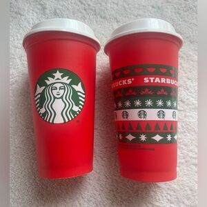 Starbucks Red Holiday Reusable Plastic Cups Set of 2